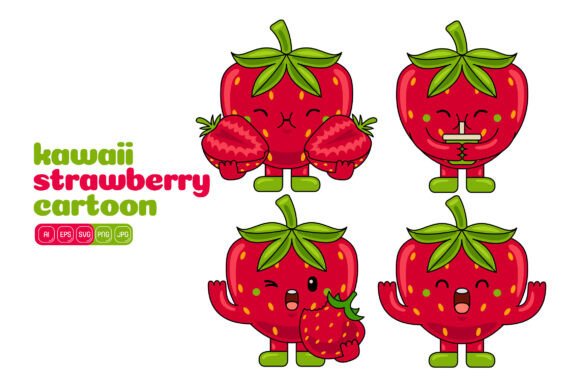 Cute Strawberry Mascot Vector Pack 04