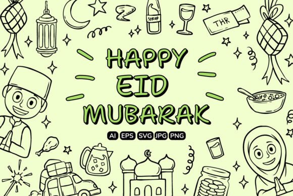 Happy Eid Mubarak Outline Illustration