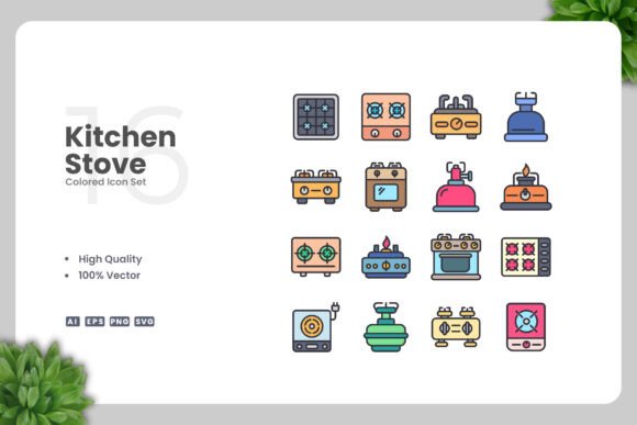 Kitchen Stove Colored Icons: A Versatile Design Asset for Modern Projects