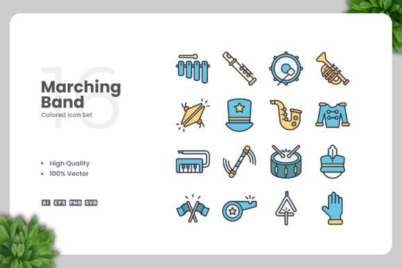 Marching Band Colored Icons: A Versatile Design Asset for Every Project