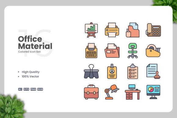 Office Material Colored Icons for Modern Design Projects