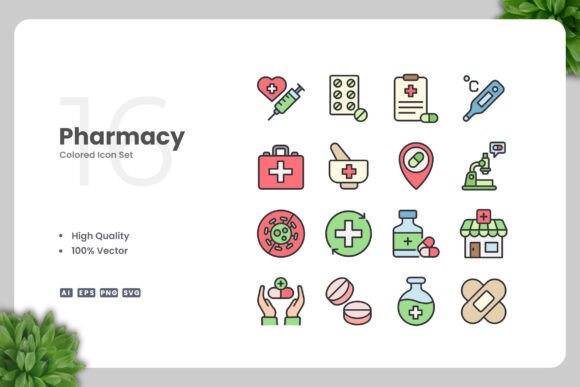 Pharmacy Colored Icons: A Versatile Design Resource for Modern Creatives