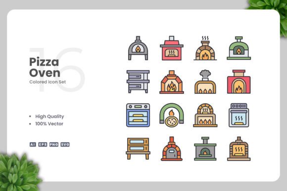 Pizza Oven Colored Icons for Every Creative Need