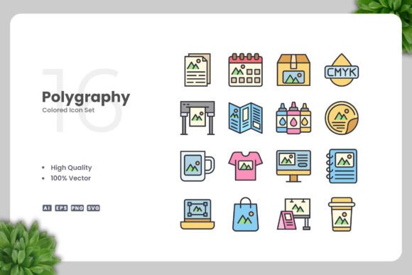 Polygraphy Colored Icons: Creative & Versatile Design