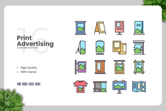 Print Advertising Colored Icons for Modern Design Workflows