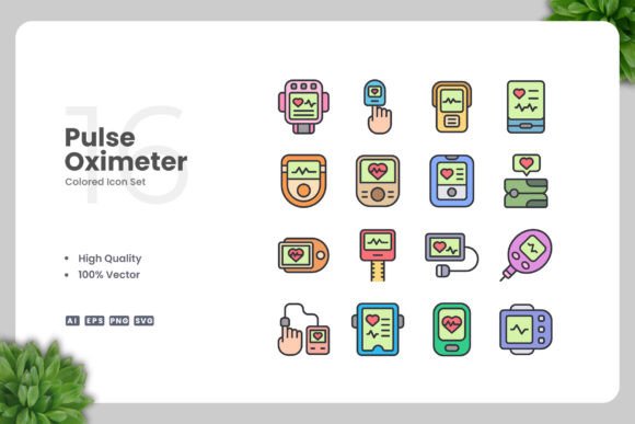 Pulse Oximeter Colored Icons for Professional Design Projects