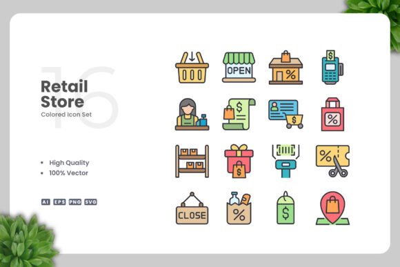 Retail Store Colored Icons