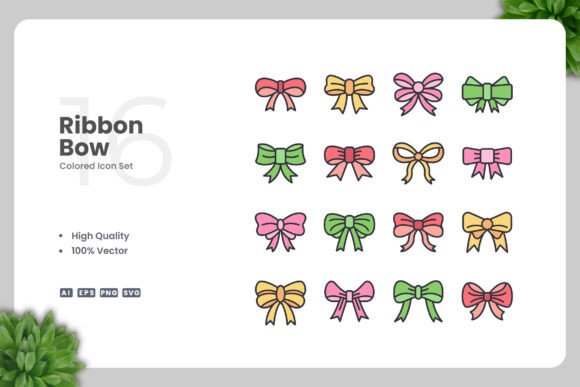 Ribbon Bow Colored Icons for Creative Projects