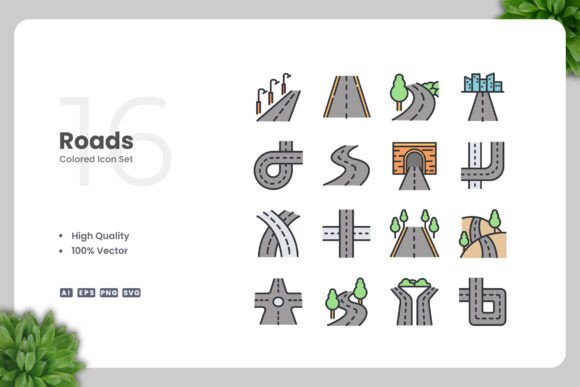 Roads Colored Icons for Creative Projects