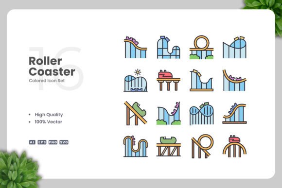 Roller Coaster Colored Icons for Creative Projects