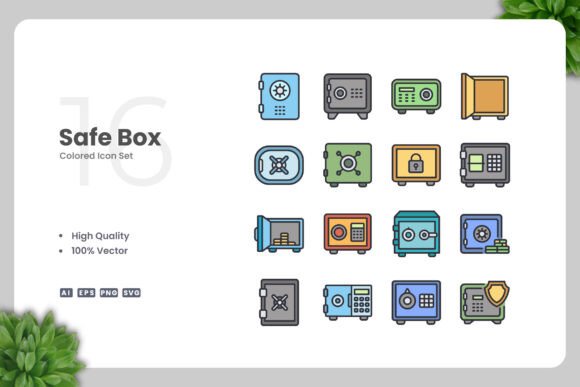 Safe Box Colored Icons for Versatile Design Projects