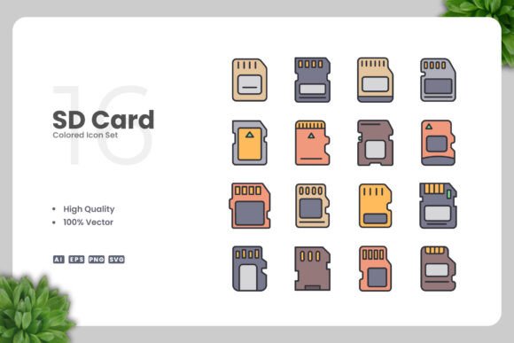 SD Card Colored Icons for Modern Design Projects