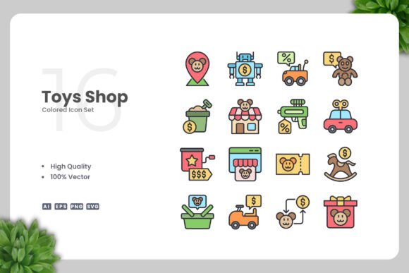 Toys Shop Colored Icons for Creative Projects