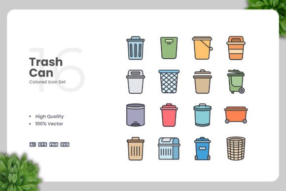 Trash Can Colored Icons for Modern Design Needs