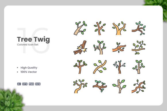Tree Twig Colored Icons for Creative Projects