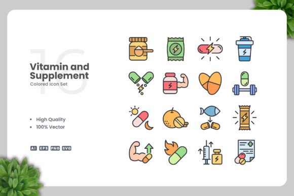 Vitamin and Supplement Colored Icons